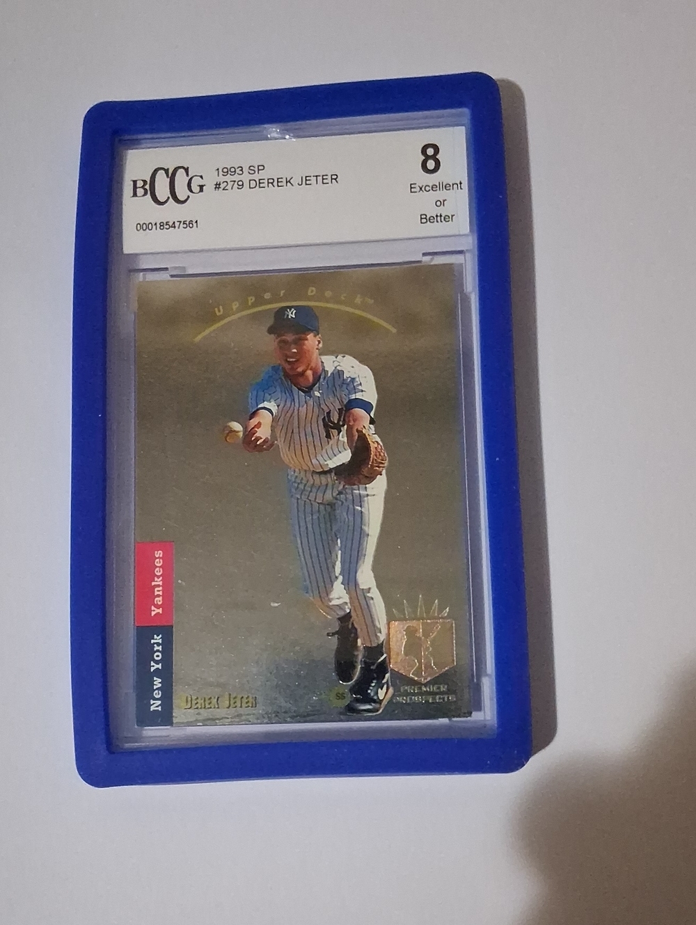 Derek Jeter Rookie Card in Blue Protective Case